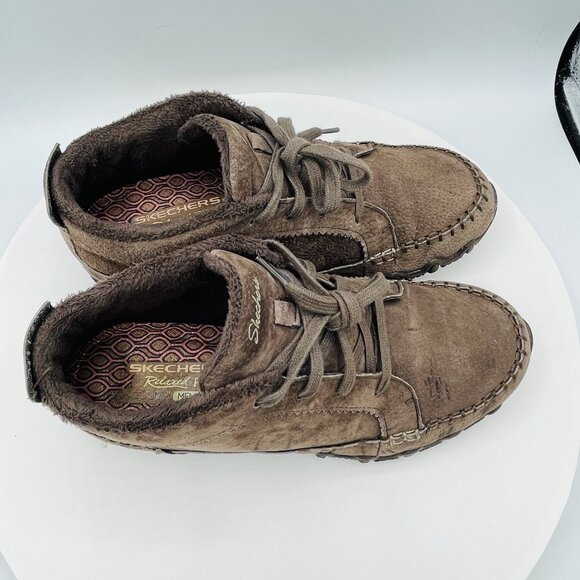 Skechers Shoes Womens Size 8 Brown Leather Moccasin Sneakers Memory Foam Booties - Picture 3 of 11